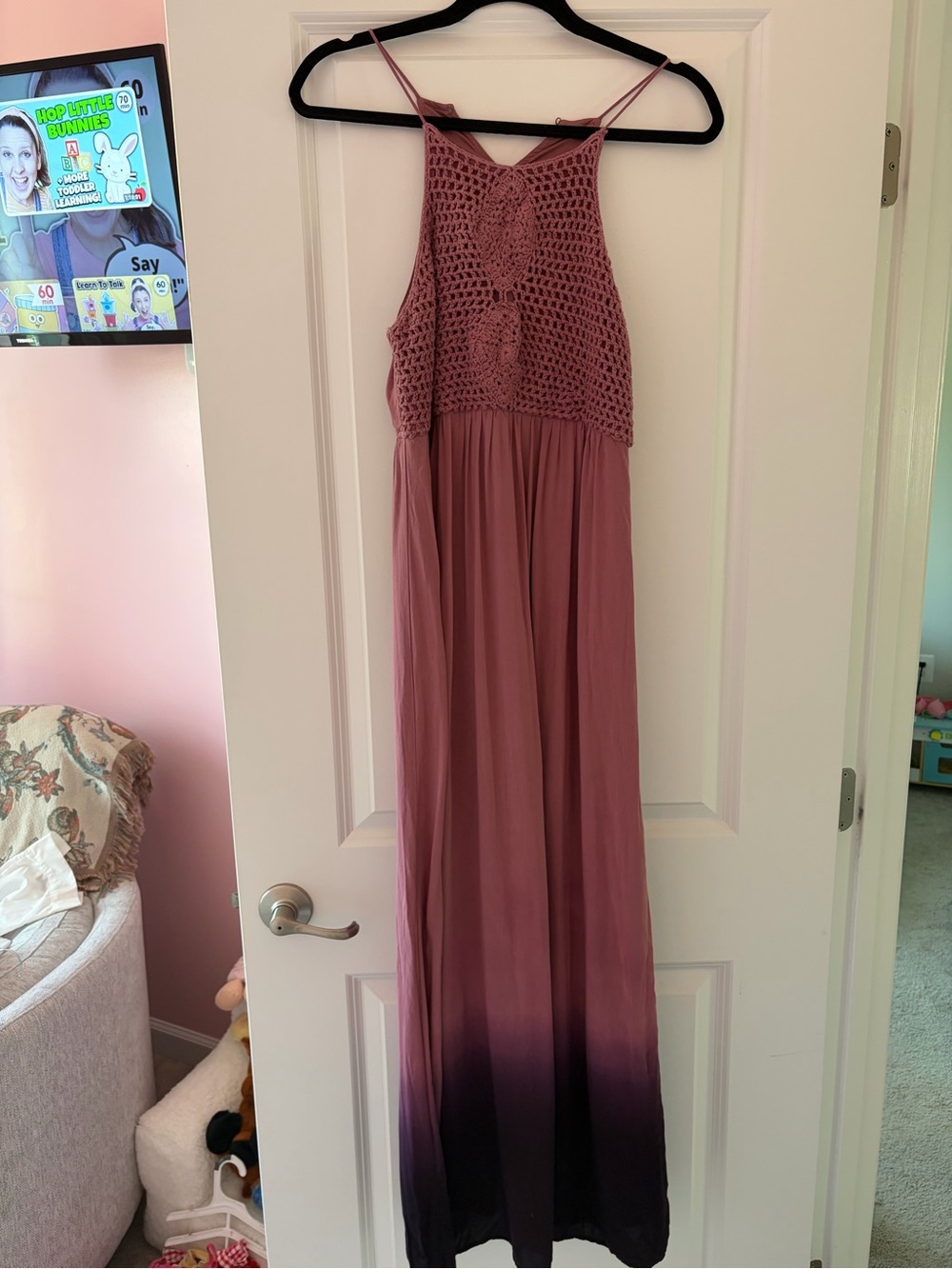 Girls' Crochet Bodice Ombre Maxi Dress - Dusty Rose